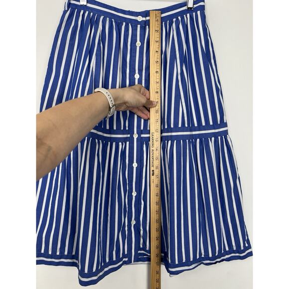 MISSING BELT - J. CREW Womens Size 4 Button Front Striped Midi Skirt Blue Preppy - Picture 4 of 9